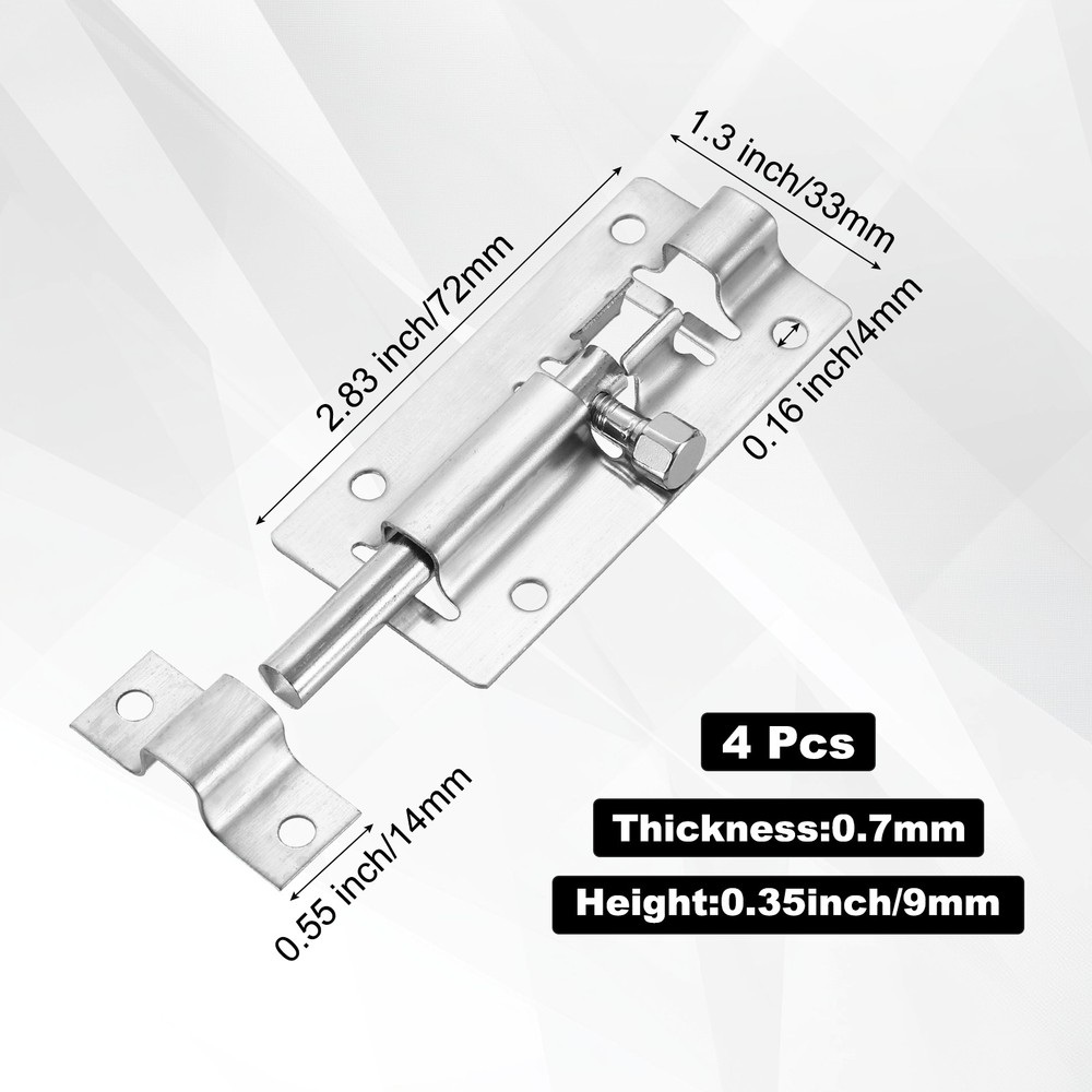 4-Pack Barrel Bolt Latch, 3" Slide Bolt Latch for Inside Doors