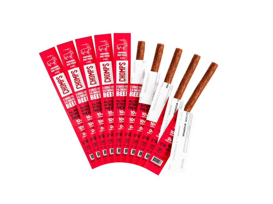 Chomps Grass Fed Beef Jerky Sticks 10 Pack Zero Sugar Protein
