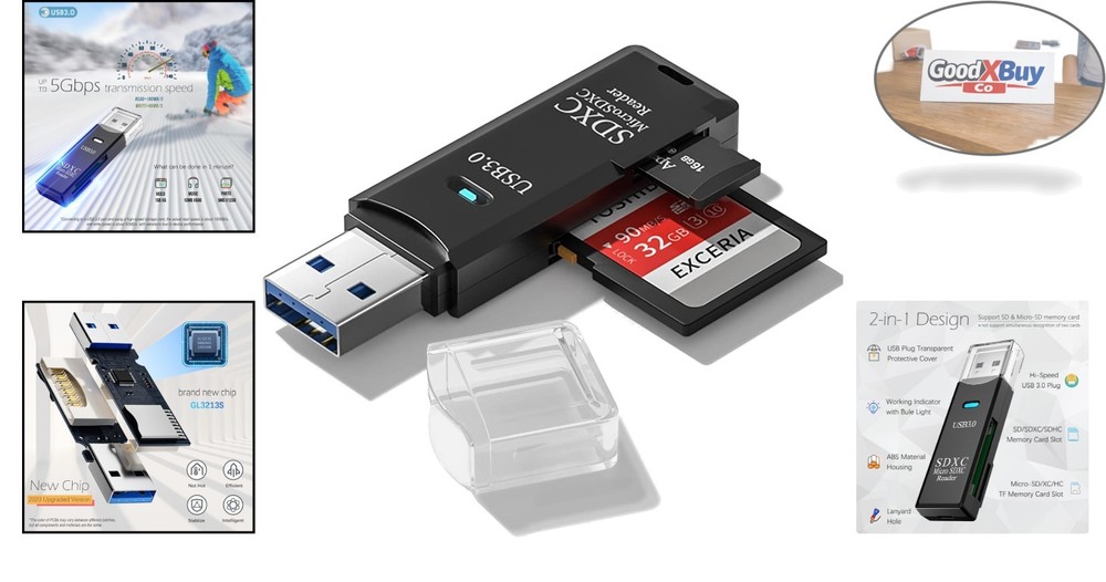 USB 3.0 Dual Slot Micro SD & SD Card Reader 5Gbps for Windows, Mac, Linux, An...