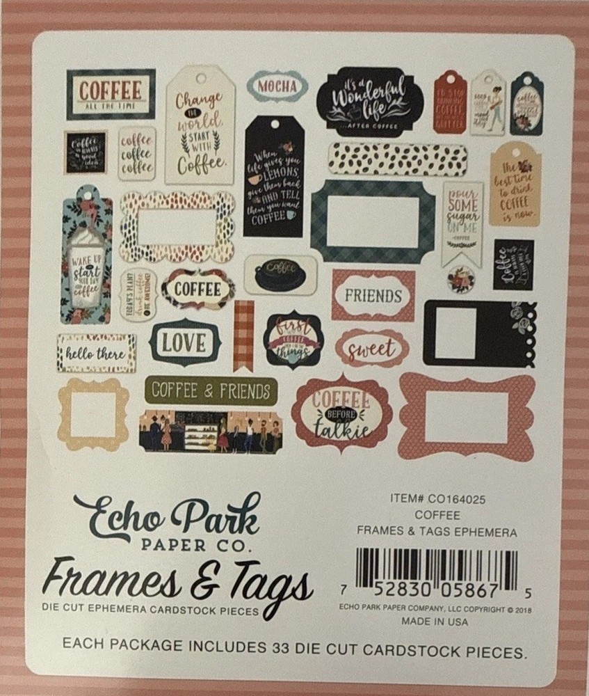 COFFEE FRAMES & TAGS EPHEMERA Die-Cut Set(33pc) Echo Park•Drinks•Card Making•