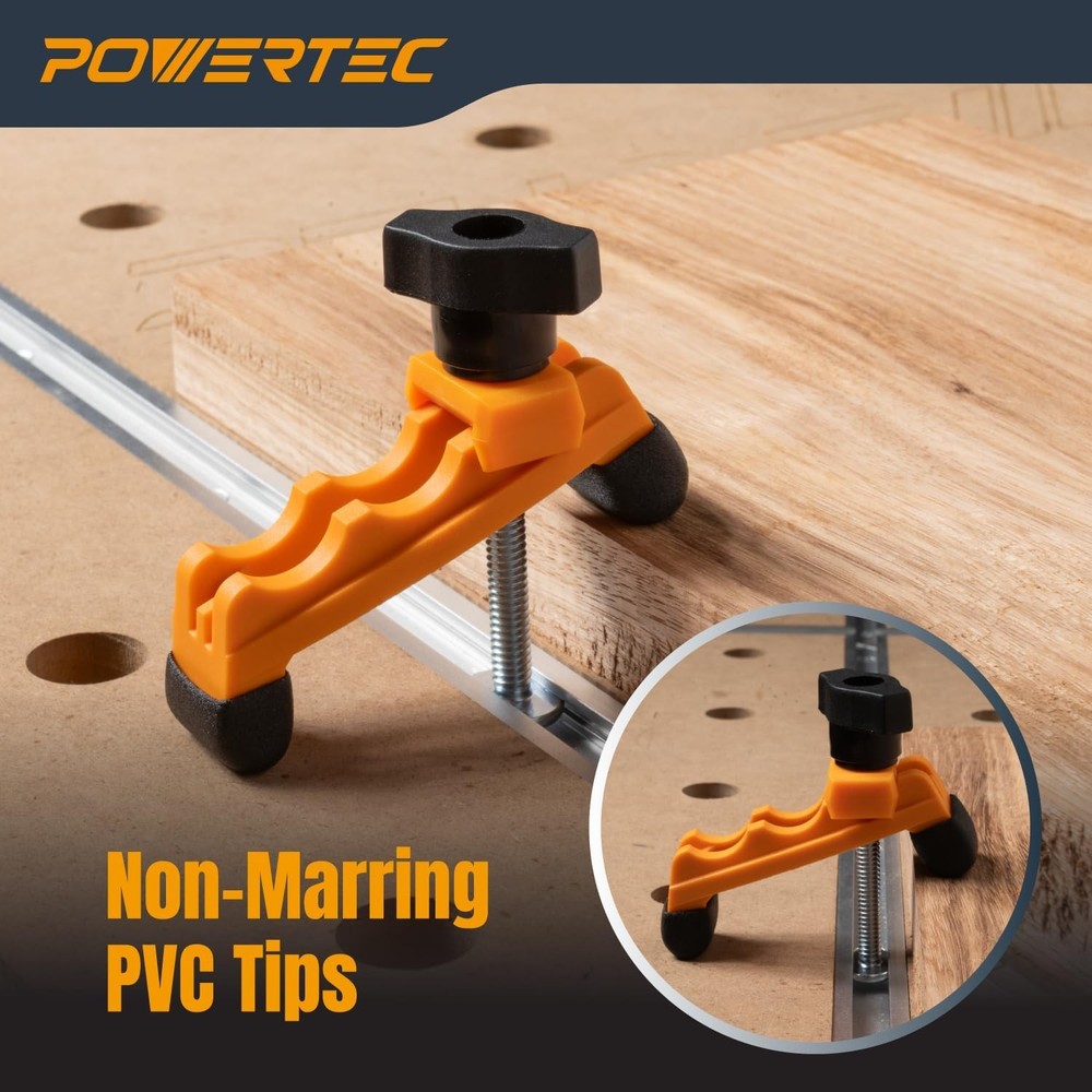POWERTEC 2PK Adjustable Mini Hold Down Clamps, Multi-Positionable T Black