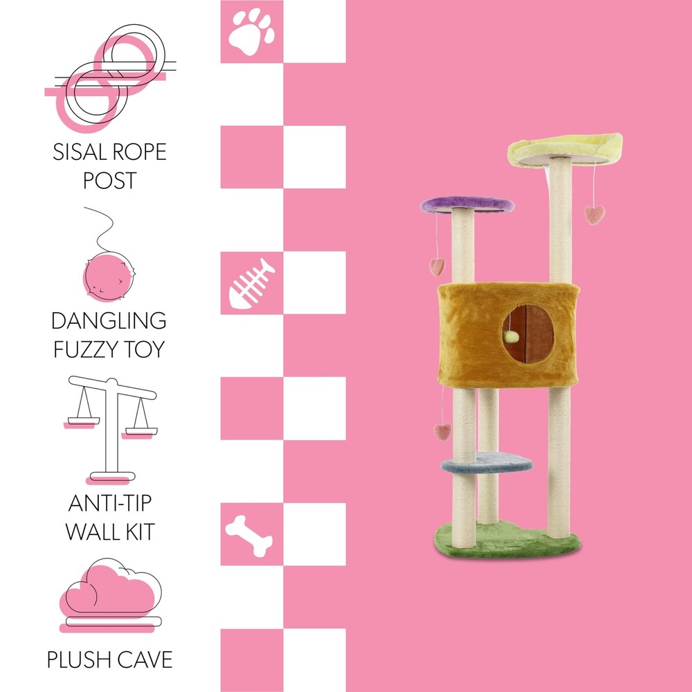 CTR1002A Aisling 51" 4-Tier Modern Sisal Heart Cat Tree with Scratching Posts...