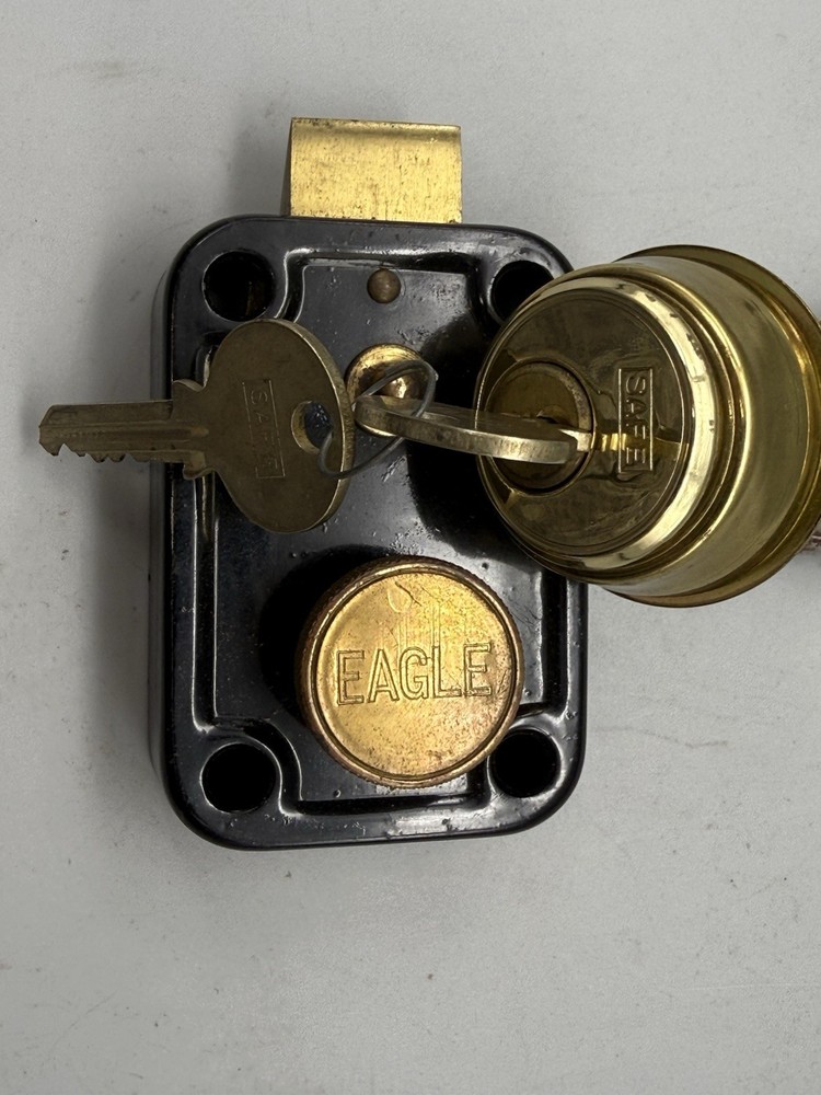 Vintage Salvage EAGLE Brass Deadbolt Lock & Cylinder Hardware w Keys & Mounting