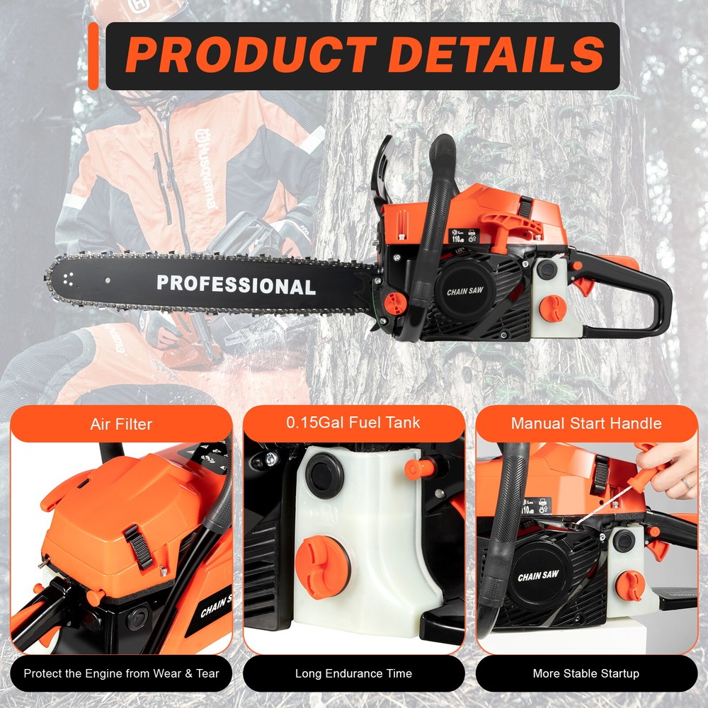 Powerful 20-Inch Gasoline Chainsaw with 2-Stroke Engine for Efficient Cutting