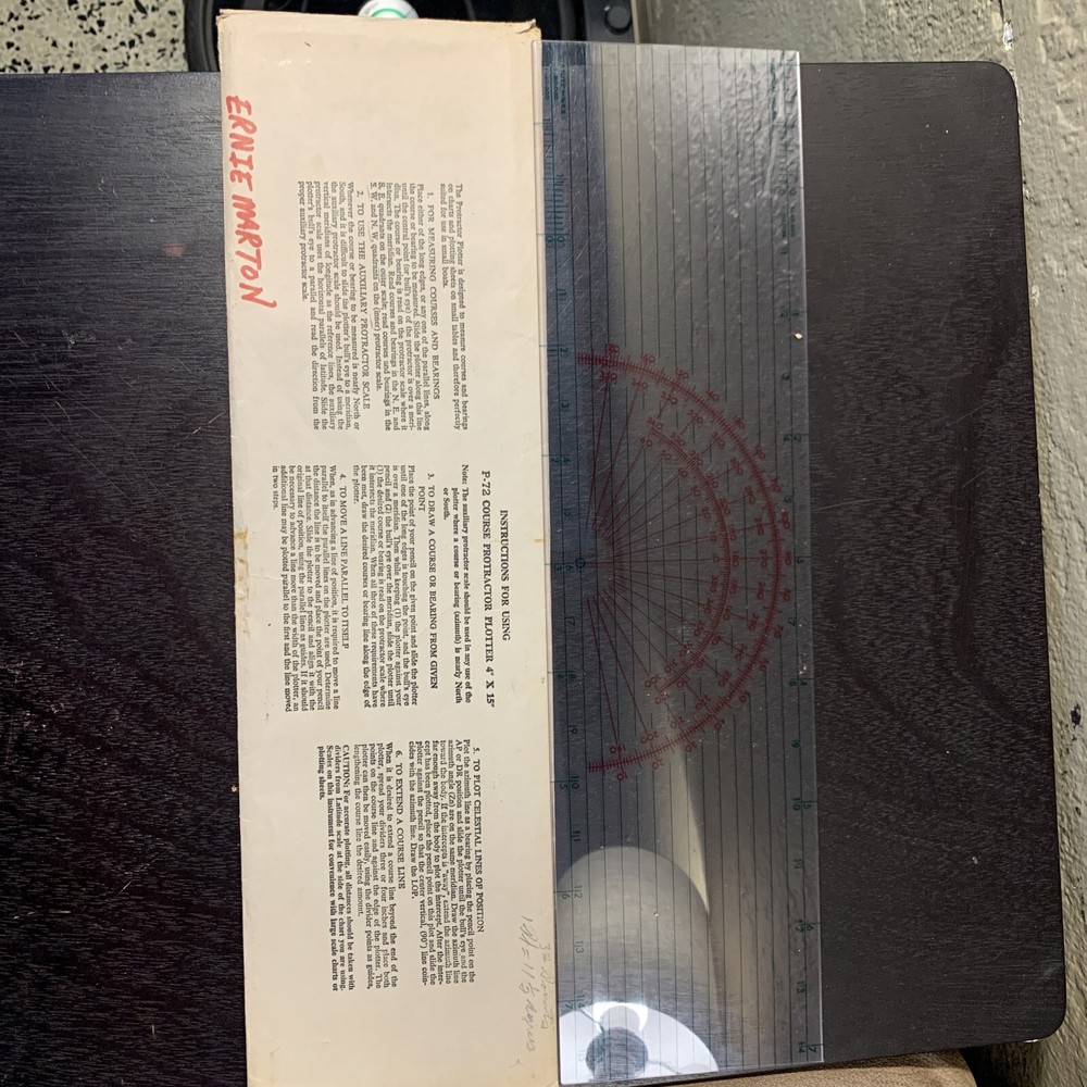 Vintage P-72 course protractor plotter 4" x 15" with instructions