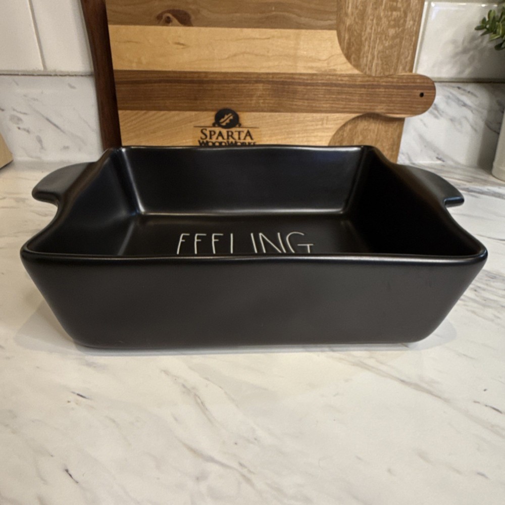 Rae Dunn Black Square Ceramic Baking Dish 'Feeling Spooky'
