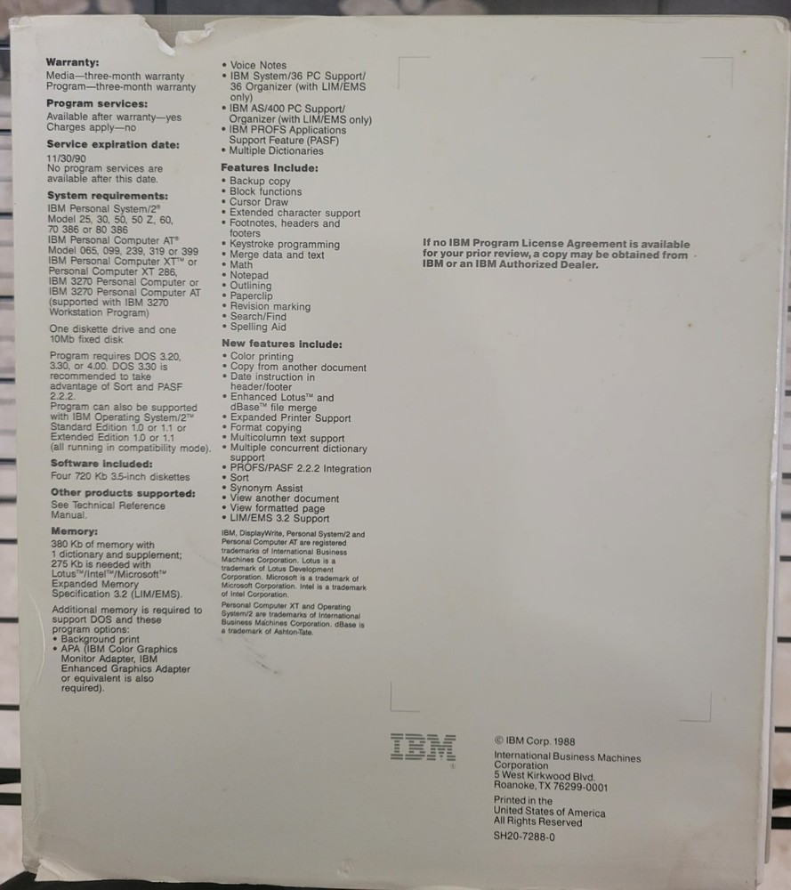 IBM DisplayWrite 4 Version 2 word processing program for IBM DOS vintage 1988