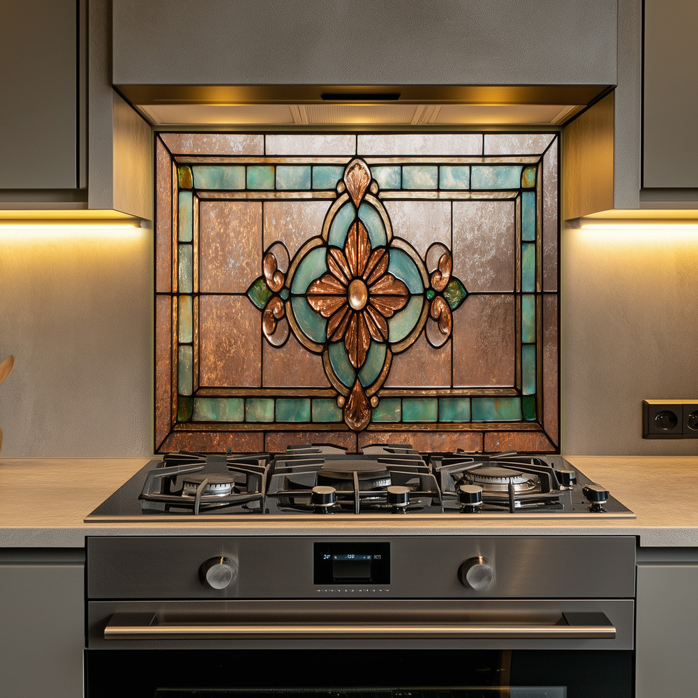 Stained Glass Look Kitchen Backsplash, Pattern Tile One Piece Tempered Glass Kit