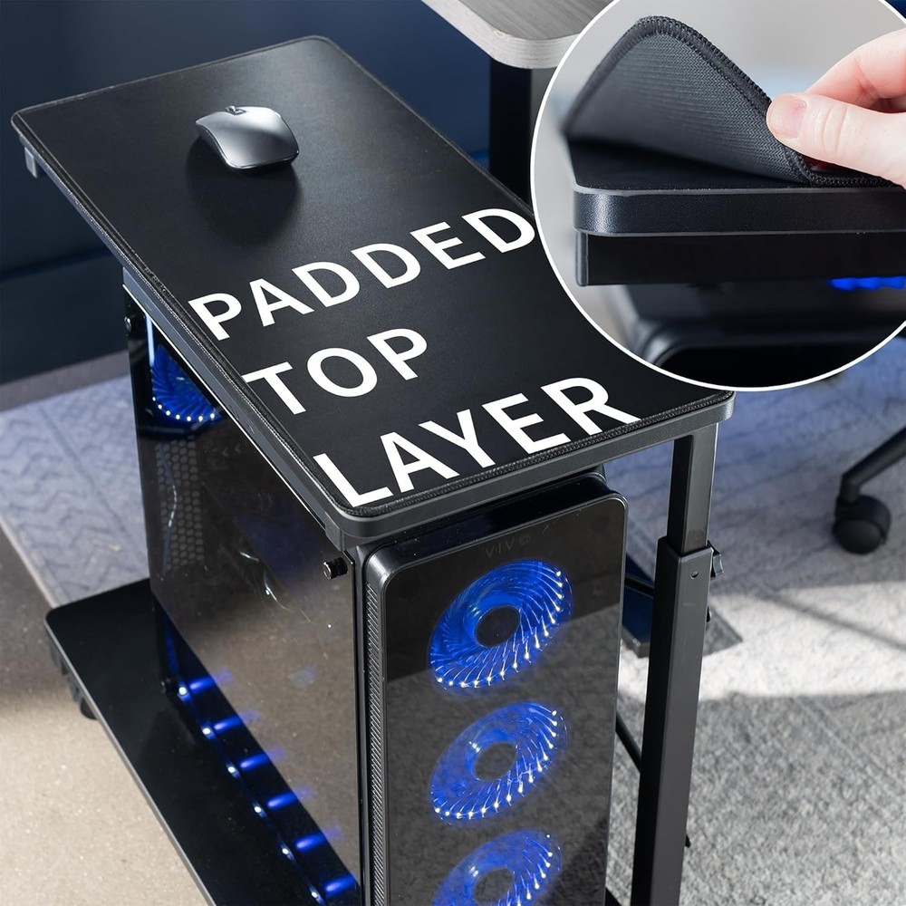 Large Mobile Adjustable 2-Tier PC Stand Premium Gaming CPU Computer Tower &