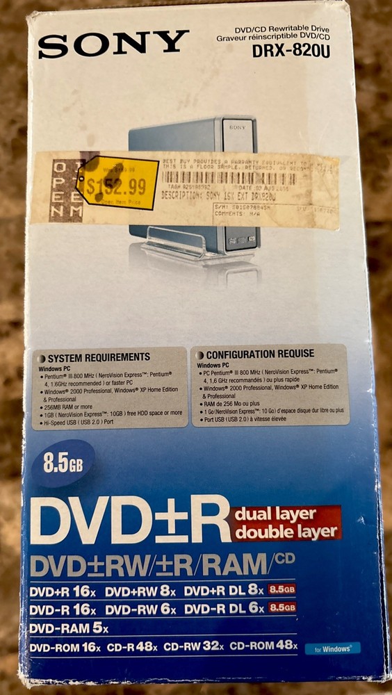 Sony DRX-820U External Double/Dual Layer DVD/CD ReWriteable Drive - Open Box