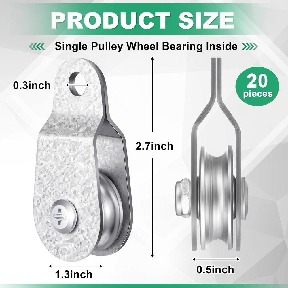 20 Pcs Single Pulley Block Wheel Bearing Inside Cable Roller Single Snatch Ca...