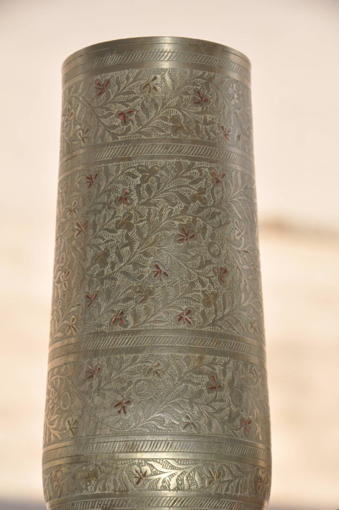 Vintage Brass Unique Shape Solid Lacquer Engraved Handcrafted Flower Vase/Pot