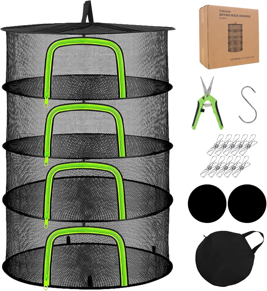 4 Layer Herb Drying Rack, Hanging Mesh Net, Foldable Plant Drying Rack with U-Sh
