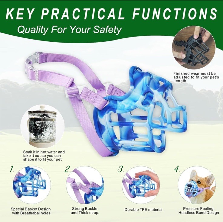 Blue Basket Muzzle - Allows Panting & Drinking Ideal Size 5 (Snout 12¼-13¾"’)