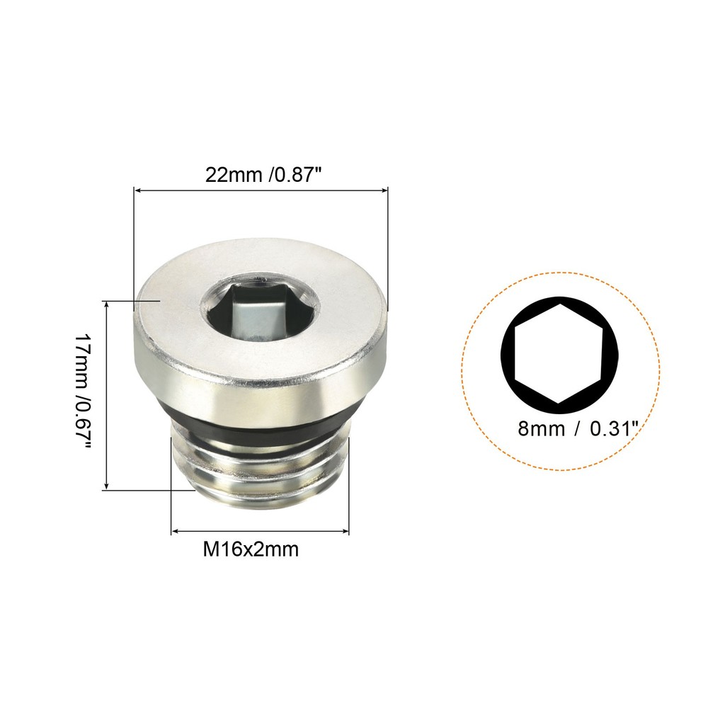M16*2 Hex Head Pipe Fitting Plug, 2 Pack Male Thread 45# Steel Plug