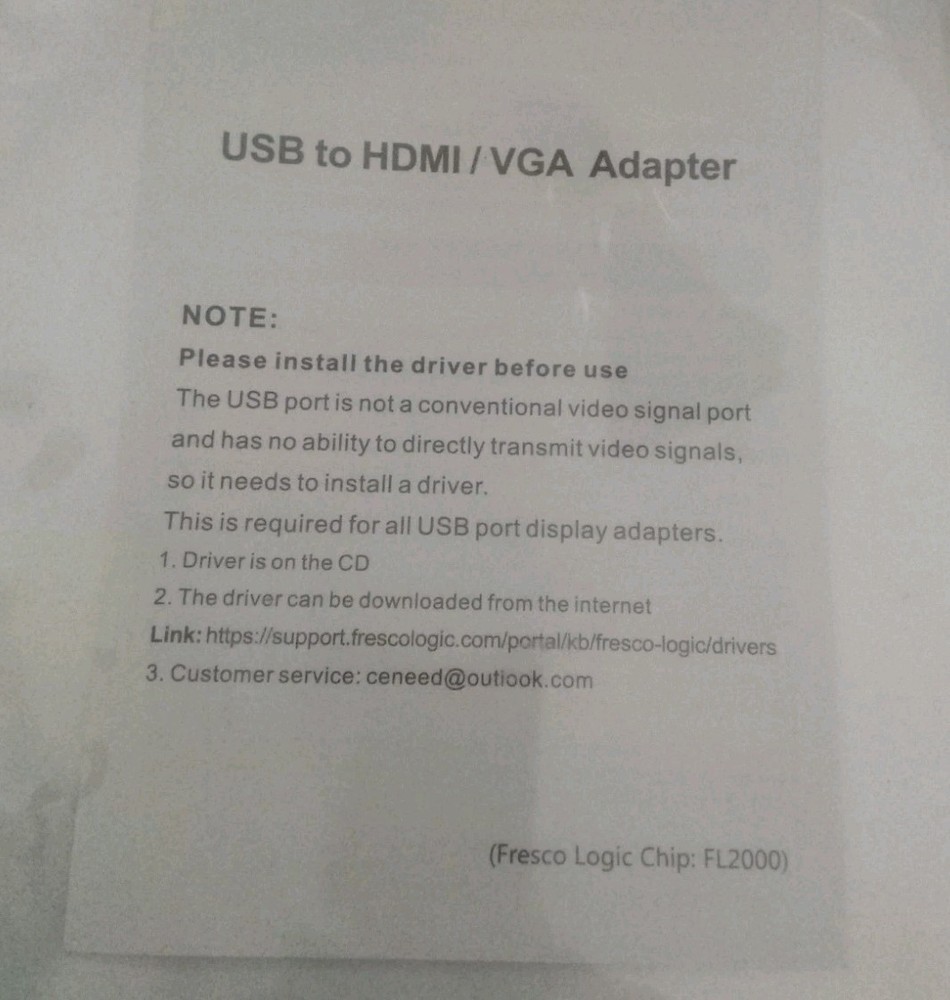 USB To HDMI / VGA Adapter Software Driver On Mini CD