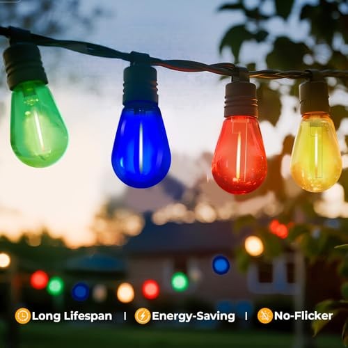 S14 Colored LED String Light Bulbs, 1W Plastic 15 Pack Multi-colored