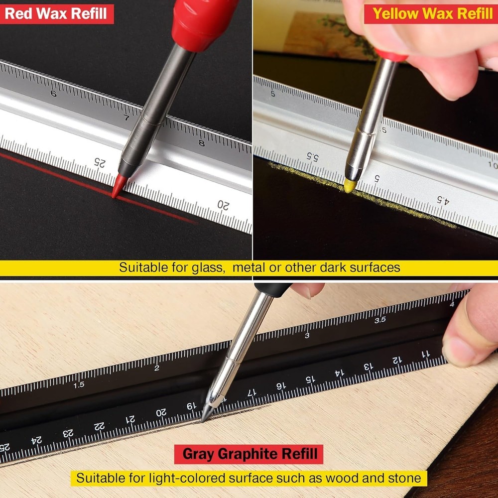Carpenter Pencil Set with Refills Deep Hole Marking Tool Multi-Color
