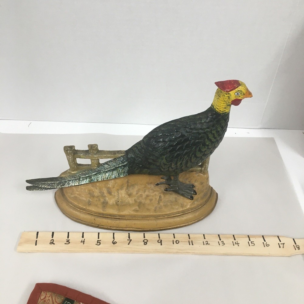 VINTAGE CAST IRON Door Stop pheasant Hand Painted