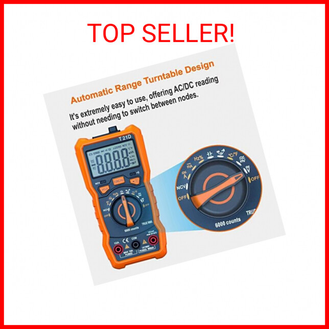 Auto-Ranging Digital Multimeter, TRMS 6000 Counts AC DC Voltmeter Ohm Volt Amp M