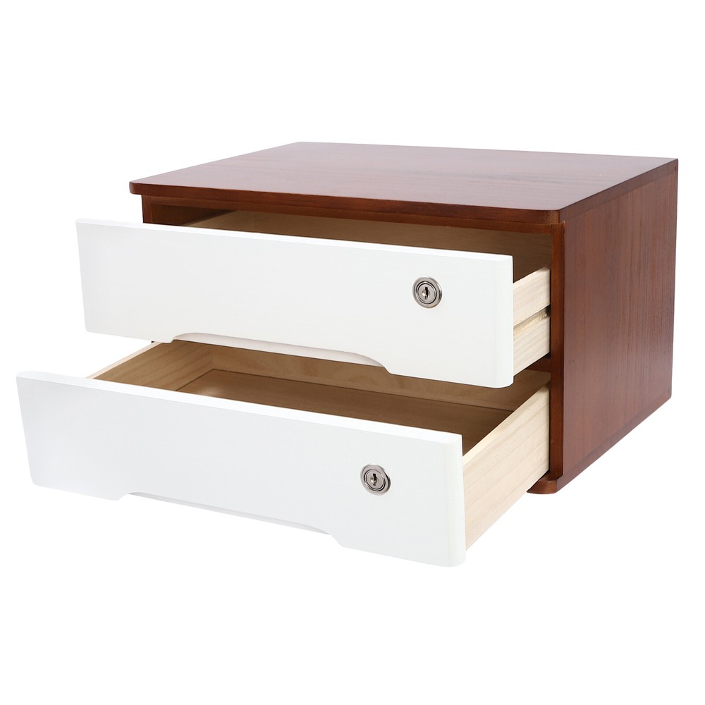 Wooden Desk Organizer with Lockable Drawer - 2-Tier Storage Solution