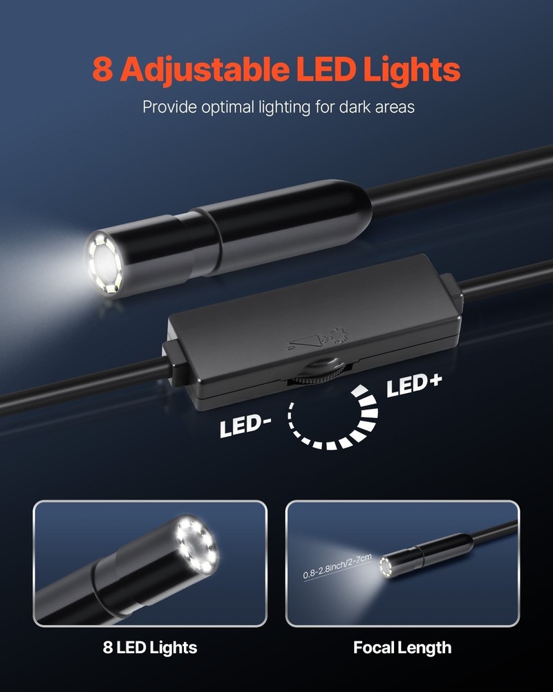 Endoscope Camera Light 1920P HD Borescope for Android & IOS 8 LED Lights I