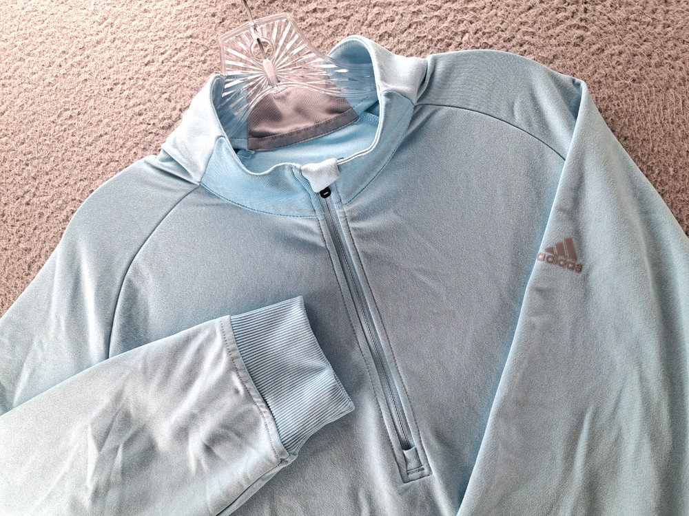 Adidas 1/2 Zip Pullover Golf Jacket Mens Medium Blue Three Stripe Performance