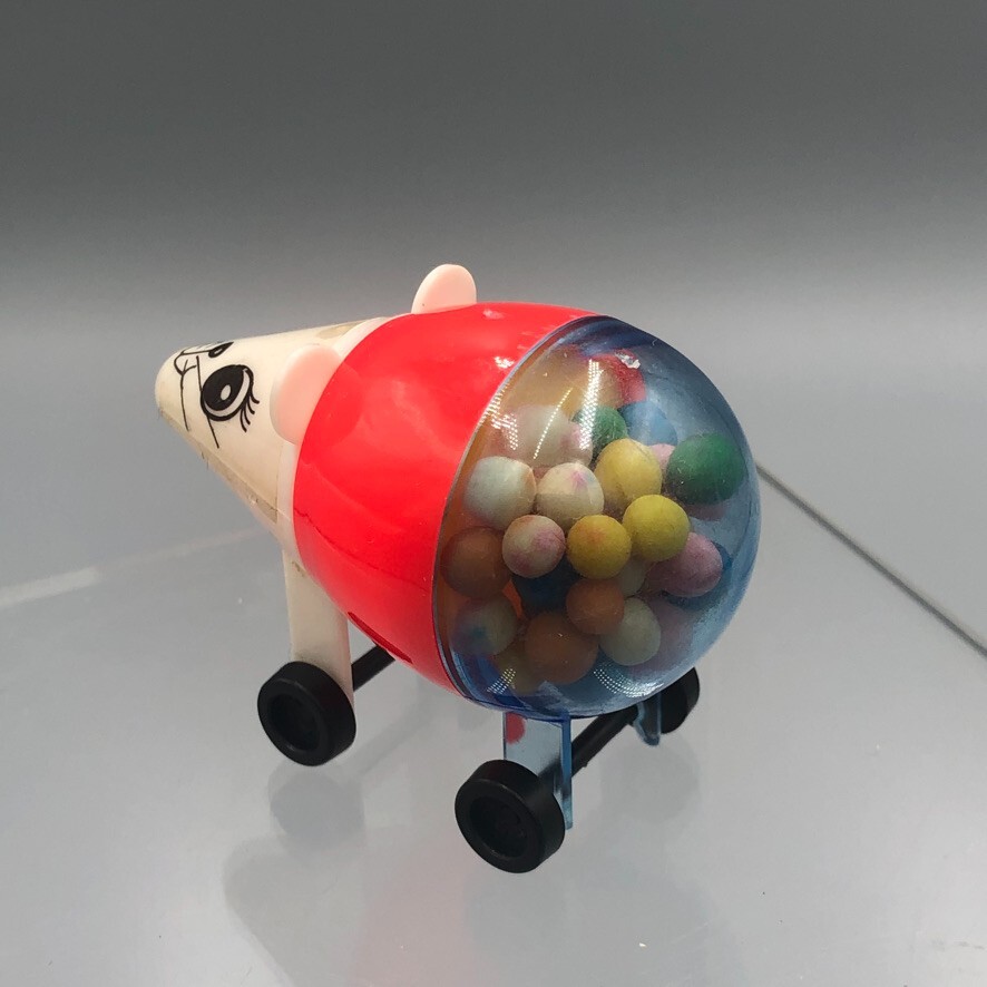 Vintage TOY MOUSE On Wheels Rolling CANDY CONTAINER Plastic Animal