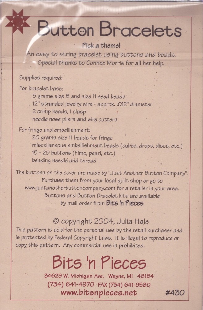 "Button Bracelets" Designed by Bit's 'n Pieces 430 ~ String Bracelet Using Beads