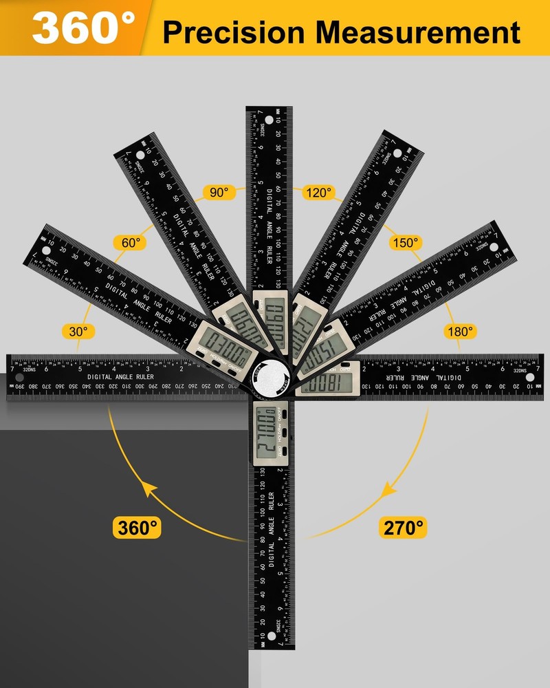 Protractor, Digital Angle Finder Protractor with LCD Display, 2-in-1 Black