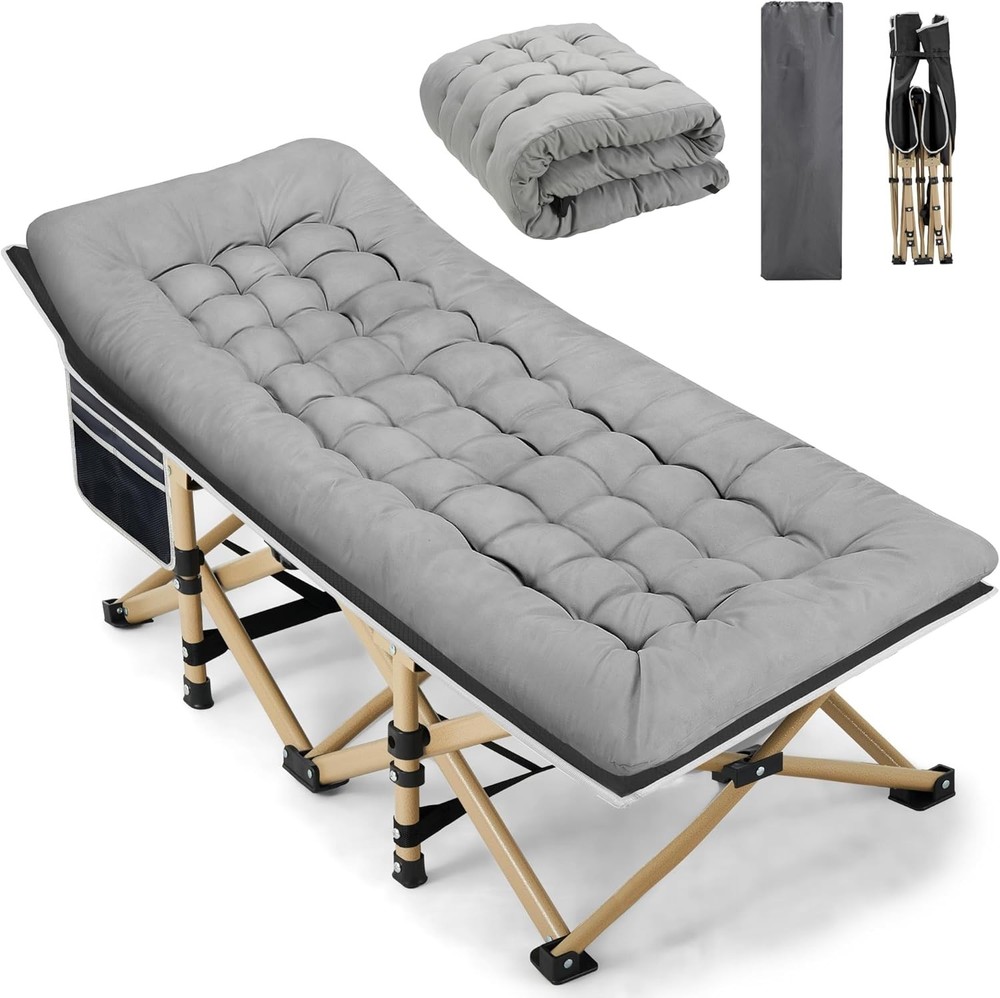 Portable camping bed, maximum weight capacity 600 lbs, (grey)