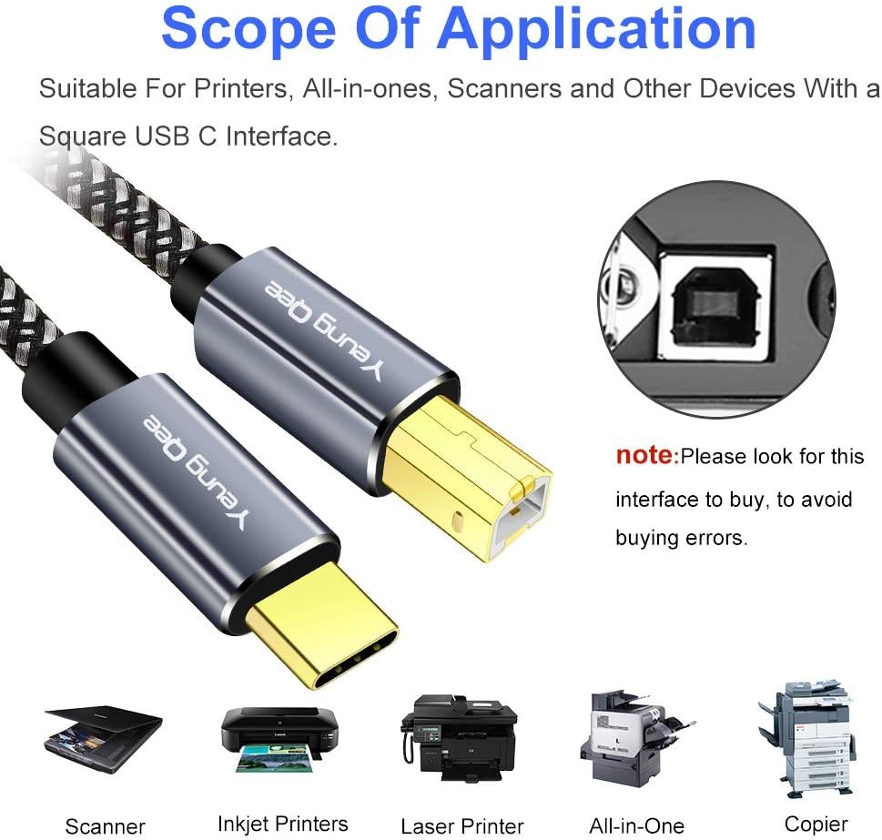 USB C Printer Cable 20 ft, Type C to 2.0 B 20 Black