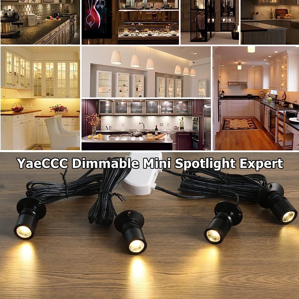 4Pack Dimmable LED Mini Spotlight for Display Cabinet Showcase 3000k Warm White
