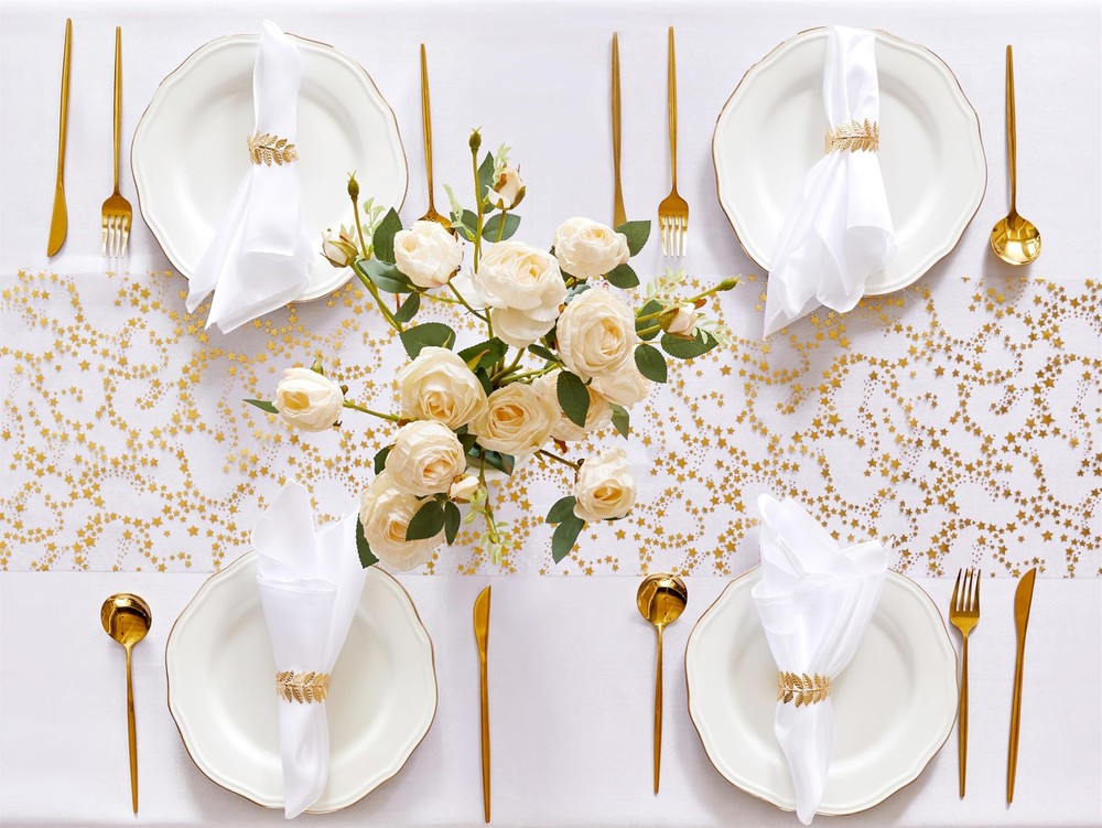 Gold Table Runner Easter Table Decorations, 16 Ft Golden Star Sheer Chiffon T...