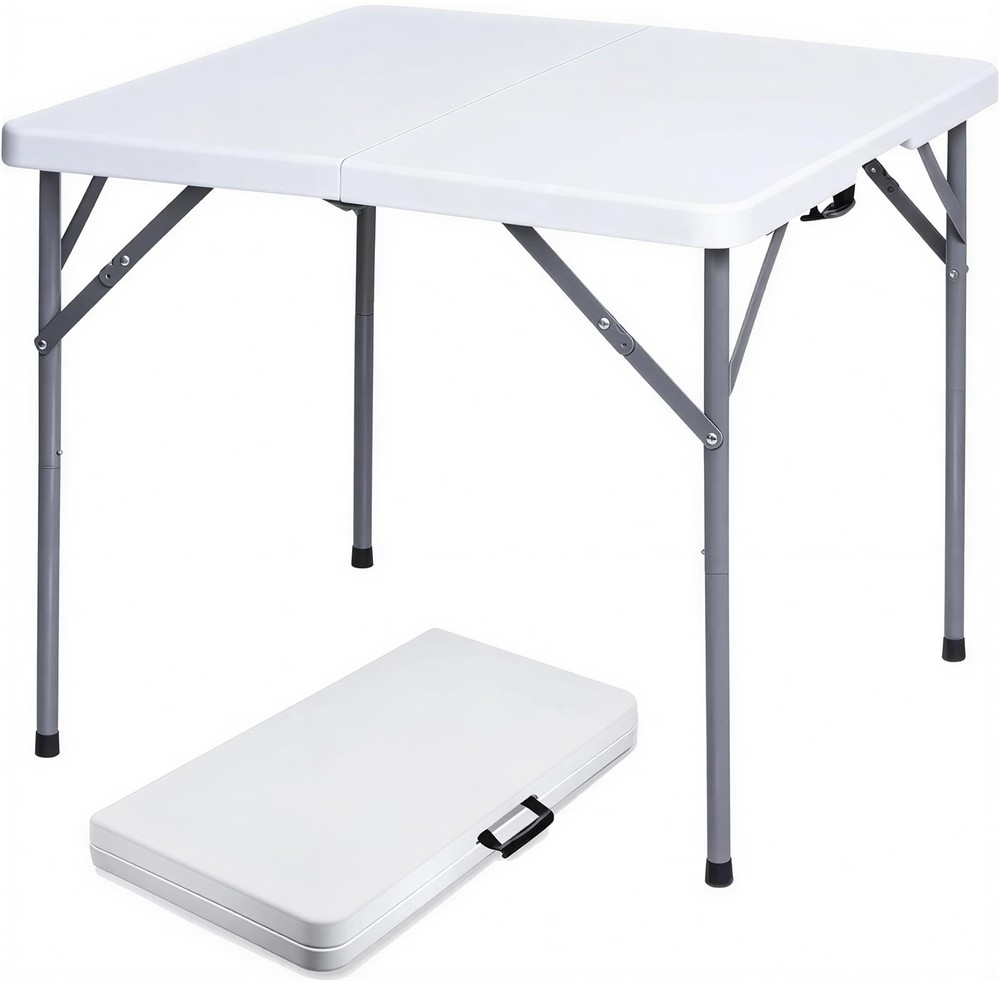34" Square Folding Table, Plastic Commercial Folding Card Table with Collapsi...