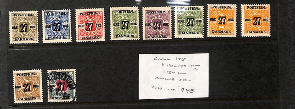 Denmark, Postage Stamp, #145-153 Mint, 154 Used, 1918 (BC)