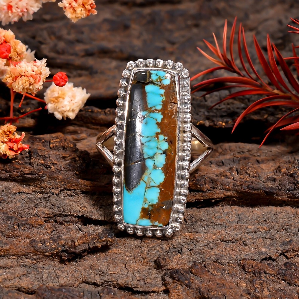 Blue Turquoise Ring 925 Sterling Silver Statement Stacking Rings Gift for Her