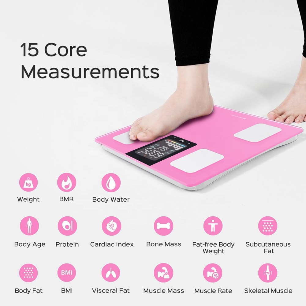 Smart Body Fat Scale Bluetooth Composition Analyzer Pink 400 LB 11 Inch 280mm
