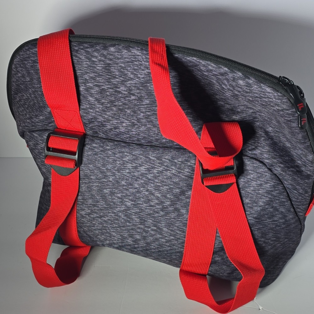 FILA Gym Bag Gray Red Black Zip Closure Adjustable Strap Polyester