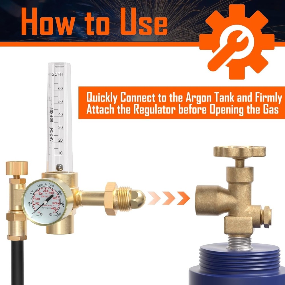 Precision Argon/CO2 Welding Regulator with Adjustable Flow & Pressure Gauge