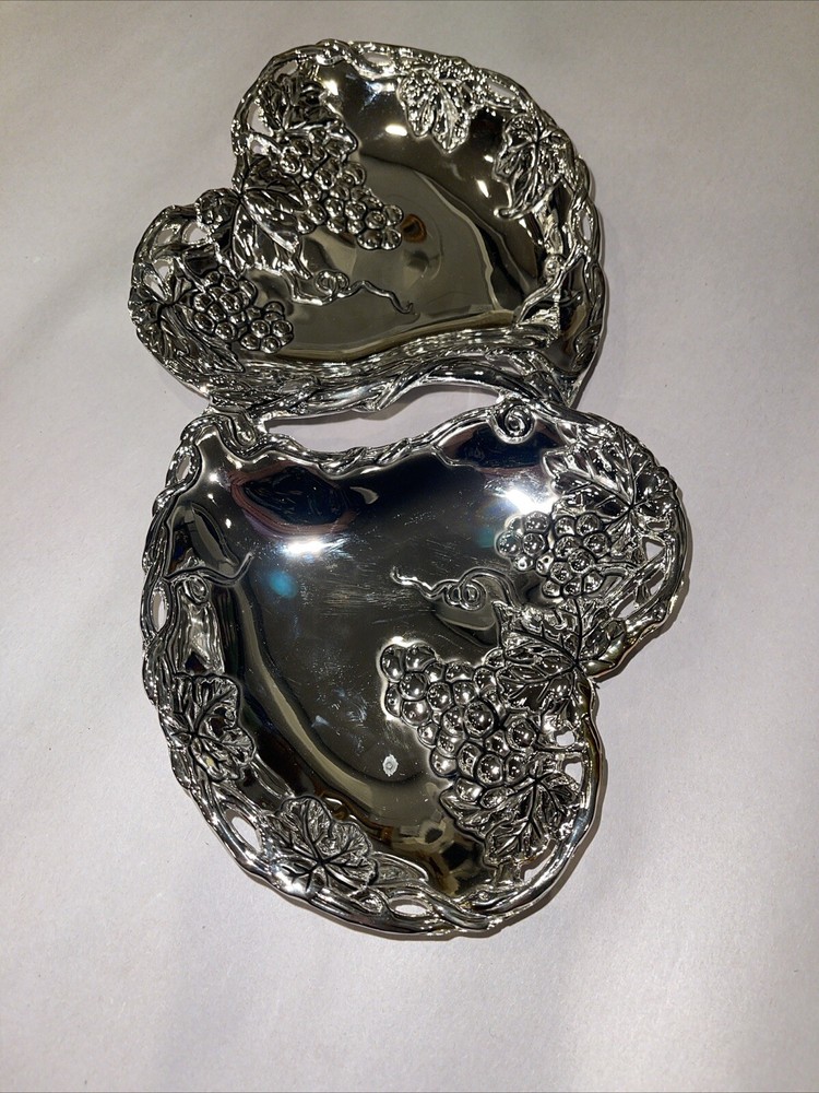 Godinger Silver Art Co Double Heart  Silver Plated Serving Dish Grape Design
