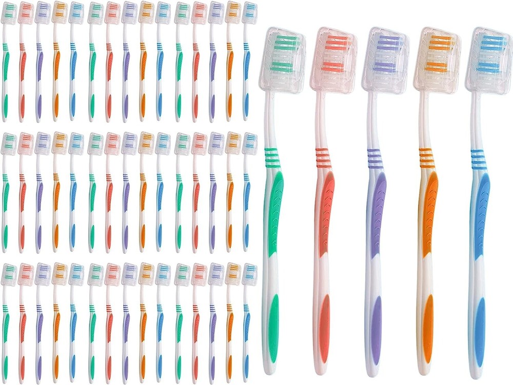 50 Pack Wholesale Toothbrush Individually Wrapped Classic Medium Soft With Cap