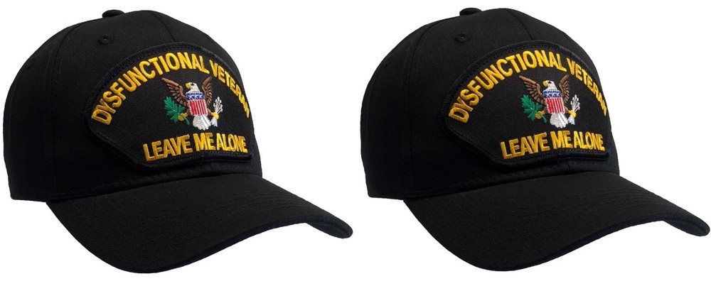 2 PACK! DYSFUNCTIONAL VETERAN Hat Black Ball Cap 100% Cotton Structured  2 PACK!