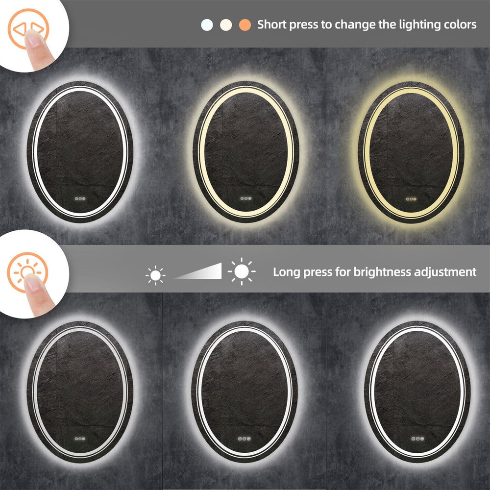 Oval LED Bathroom Mirror Antifog Wall Vanity Illuminated Mirror Dimmable Touch
