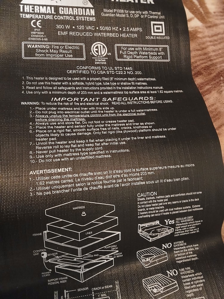 Thermal Guardian Quantum Solid State Hardside Waterbed Heater P1008 Control
