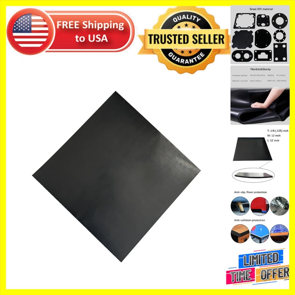 Flexible 12x12 Solid Rubber Sheet Roll - Ideal for Insulation and Noise Control