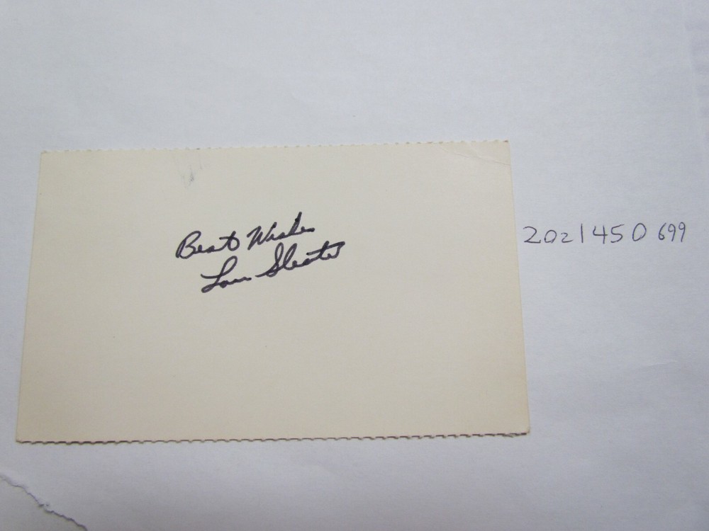Lou Sleater SIGNED INDEX CARD JSA AUCTION CERTIFIED