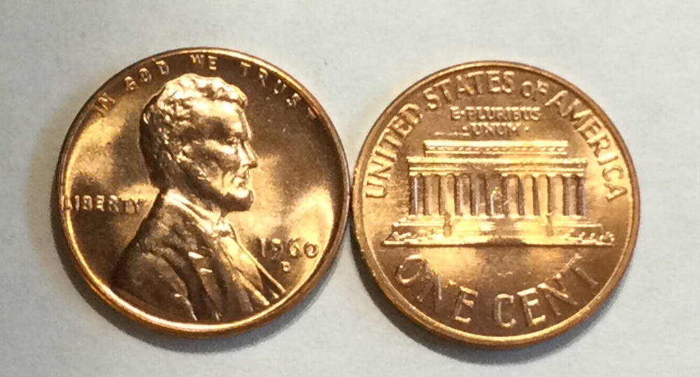 1960-D SMALL DATE CENT,GEM BRILLIANT UNCIRCULATED,FROM ORIGINAL ROLL