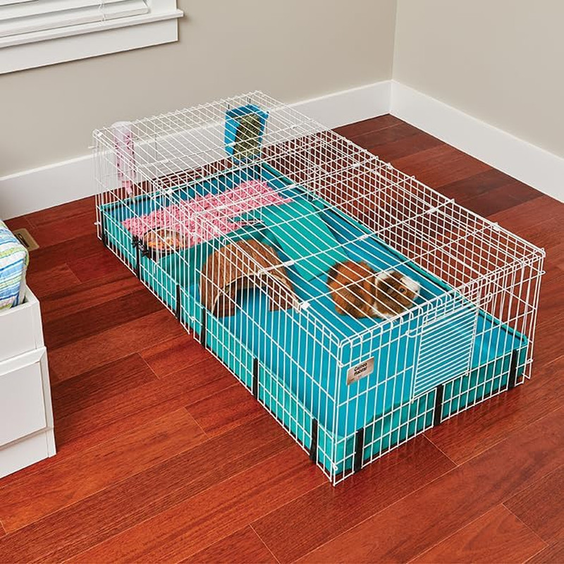 Guinea Habitat plus Cage, Includes Divider Panel and Hinged Top, Washable PVC Ca