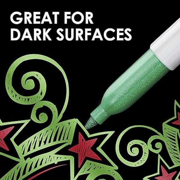 Sharpie Metallic Permanent Markers Quick-Drying, Fine Point, Silver, 2 Count